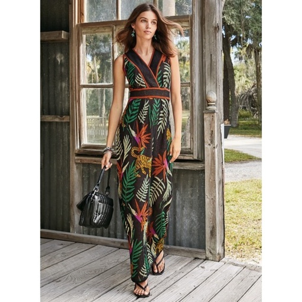 Peruvian Connection -31 NWOT Knit Maxi Dress Jungle Tiger Print Sleeveless Small